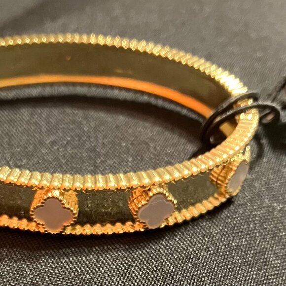 Stella Rose Gold Tone Bangle with White Clovers (8" Circumference) - Picture 3 of 5